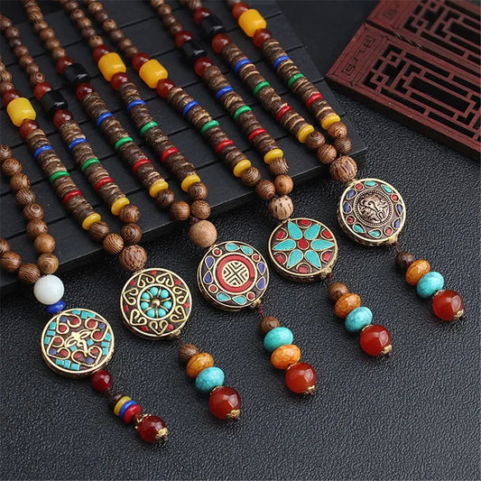 Boho Wood Beads Pendant Necklace