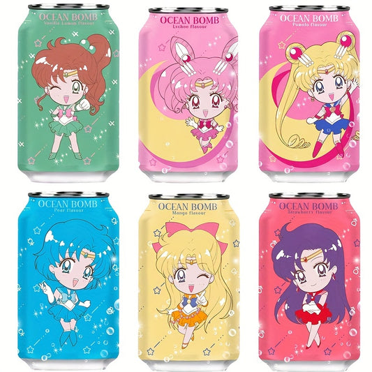 Ocean Bomb-Sailor Moon Sparkling Water 11.16oz*6 Bottle Mixed Flavor New And Old Packaging Will Be Sent Randomly